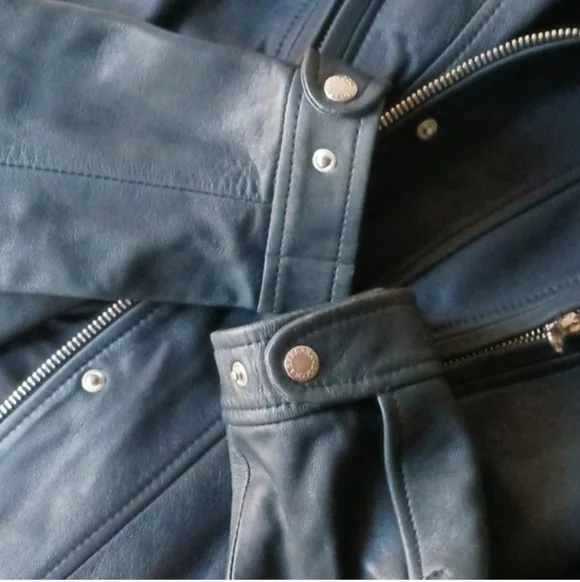 Golce & Gabbana Genuine Leather Dark Blue Motor Jacket Size 44